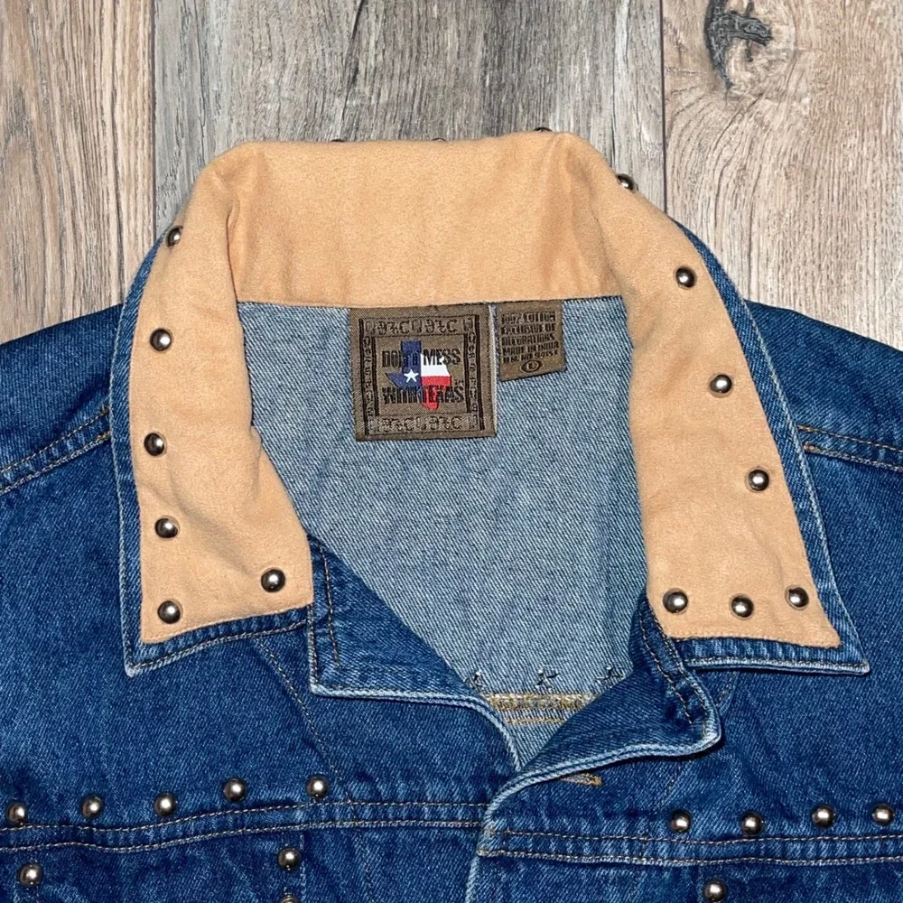 Republic Dont Mess With Texas Vintage Denim Vest Cowgirl Studded Western Large - Picture 3 of 8